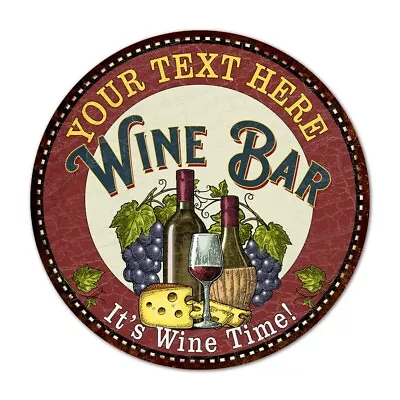 YOUR NAME Wine Bar Personalized Round Red Metal Sign Wall Decor 100140042001 • $25.95