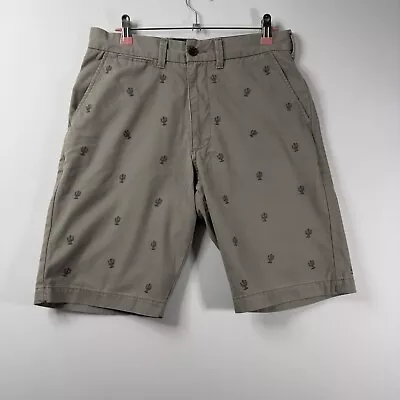 M&S Chino Shorts Size 30” W Green Dotted Cactus Print 100% Cotton Slash Pocket • £12.95