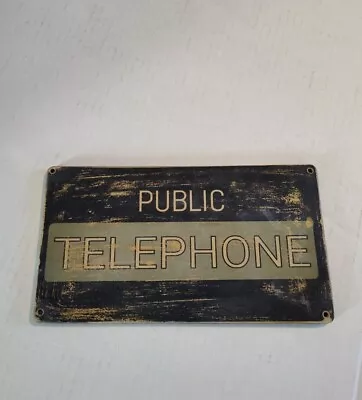 Vintage Public Telephone  Wooden Sign Campground Cabin River  • $32