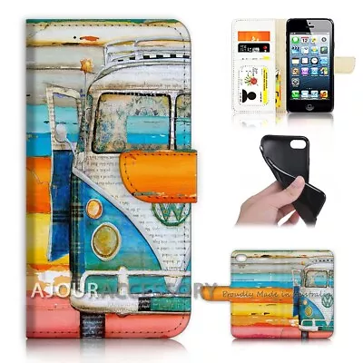 ( For IPhone 5 / 5S ) Wallet Flip Case Cover AJ40041 Beach Van • $8.47