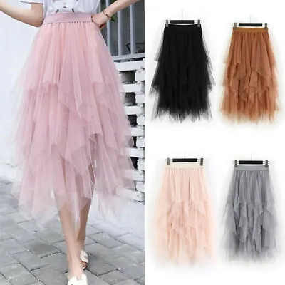 £10.69 • Buy Women High Waist Ruffle Mesh Tutu Maxi Skirt Sheer Net Tulle Pleated Long Dress