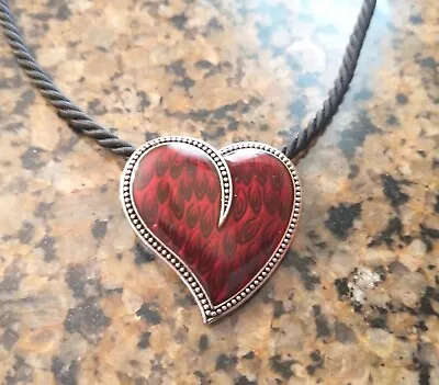 Lia Sophia Heart Necklace Red Enamel Silver & Black Rope Choker 1.5  Beautiful! • $12.99