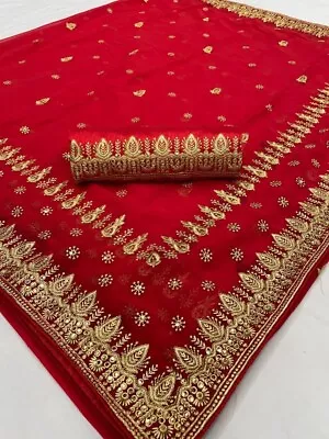 Sari Party Designer Wear Indian Pakistani Wedding Saree Blouse Ethnic Bollywood • $42.49