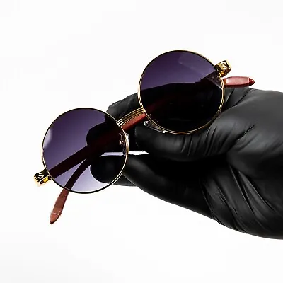 Vintage Woodgrain Circle Purple Smoke Gradient Tint Round Hip Hop Sunglasses • $10.99