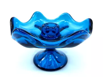 Vintage VIKING Glass BLUENIQUE Six Petal EPIC Single CANDLE HOLDER Blue MCM 60s • $19.99