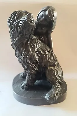 Signed Pauline Parsons GIRL SHEEPDOG Bronze Sculpture Dog Figurine Heredities • $39.95