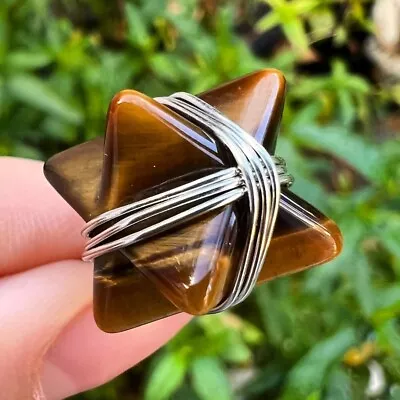 £11 • Buy Natural Tigers Eye Merkaba Crystal Pendant Necklace Gemstone Reiki Gift Shop UK