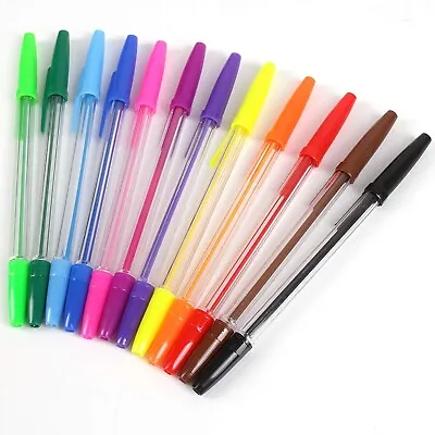 12 Multicoloured Ballpoint Pens - Easy Write Writing Colours Colouring • £2.99