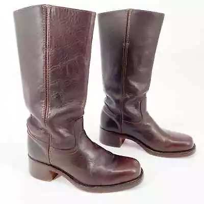Frye Brown Leather Campus 14L Square Toe Pull On Knee High Boot Women's Size 9 • $319.20