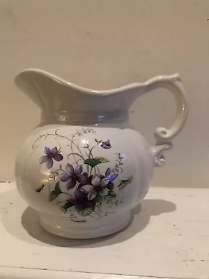 Vintage McCoy Pottery Pitcher 7528 White With Purple Violets 5.5  Tall • $28