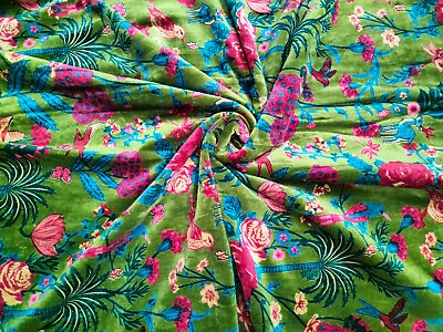 Indian Floral Velvet Hippie Upholstery Soft Green Dress Making Fabric By The Yrd • $23.30