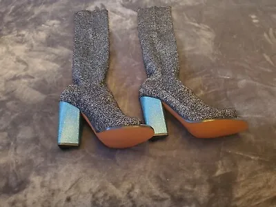 NEW MISSONI Silver Glitter Fabric Lurex Heeled Boots (Size 40) - MSRP $945.00! • $225