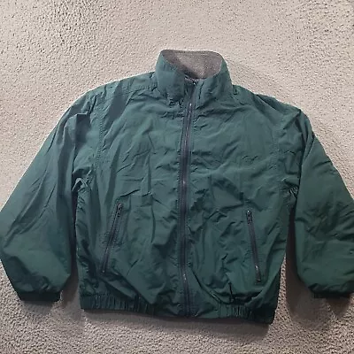Eddie Bauer Jacket Men's Large Green Full Zip Fleece Lined Bomber Nylon Stretch • $24.99