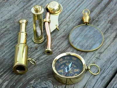 Nautical Compass Mini Telescope Key Chain Solid Brass Spyglass Lot Of 5 Handmade • $22