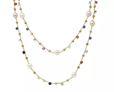 Marco Bicego Paradise Multi Gemstone & Pearls 18 Karat Gold 46 Long Necklace • $1