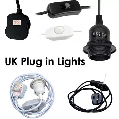 E27 E14 Lamp Plug In Light Bulb Kit  ES Switch Socket Holder Black White UK • £7.29