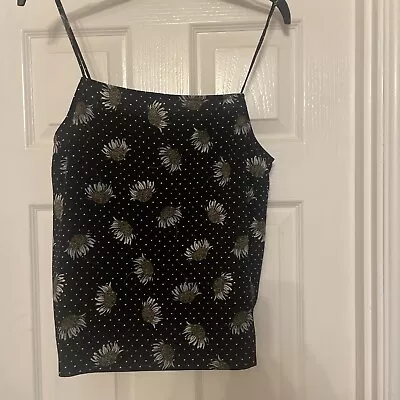 Topshop Black Strappy Camisole Vest Top Black Daisy Print Size 10 Vgc • £4.99