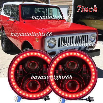 Pair Fit International Scout II 1973-1980 7'' Round LED Headlights Red Halo DRL • $57.11