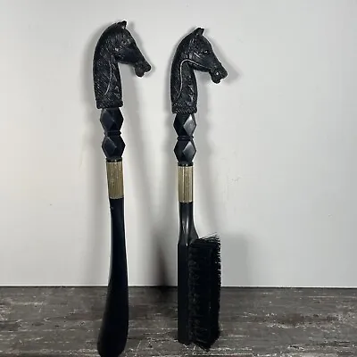 Black Horse Head Shoe Brush & Black Shoehorn Vintage Plastic Equestrian ￼ • $5
