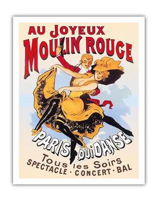 Au Joyeux Moulin Rouge - Paris France - Vintage Cabaret Theater Poster C.1890s • $22.98