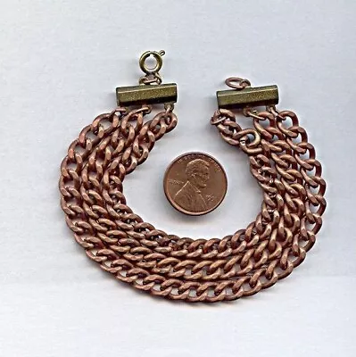 Vintage Copper Coated Steel Brass Curb Chain 3 Strand 8  Deco Bracelet T35 • $0.99