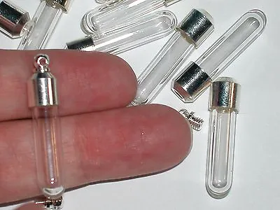 1 Small Glass Tube Pendulum Bottle Mini Tiny Vials Pendants Charm Screw Cap Top • £6