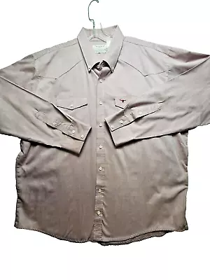 Longhorn Long Sleeve Western Wear Shirt Brown 100% Cotton Mens Size 18.5 - 35 • $14.99