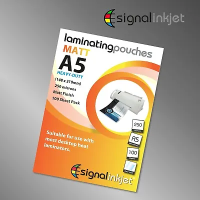 A5 Heavy Duty Matt Laminating Pouches Sheets - 250 MICRONS - 100 SHEET PACK • £18