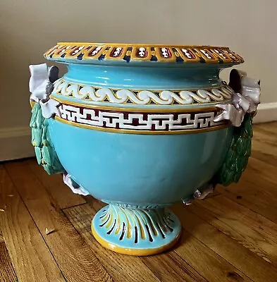 Minton Majolica Jardiniere 19th C Victorian Turquoise • $835