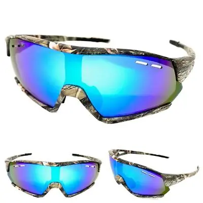 MILITARY TACTICAL Hunting Sports Wrap Safety Camouflage SUN GLASSES Blue Lens • £19.74
