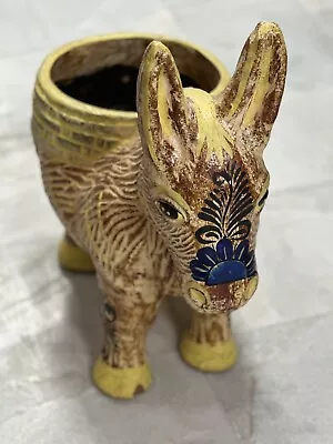 Vintage Ceramic DONKY/ MULE Planter Figurine Brown Gold Yellow Glazed • $125