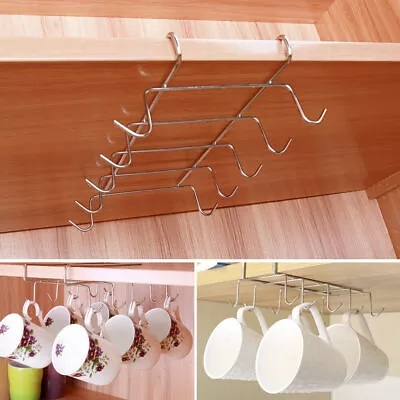 10*Hook Shelf Cup Storage Rack Holder Mug Hanger Kitchen Cabinet Under Organiser • $26.99