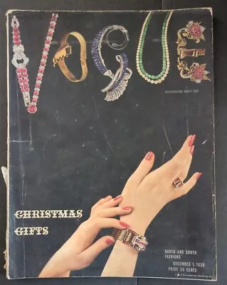 VOGUE Dec 1 1939 Magazine ANTON BRUEHL Christmas Gifts Cover DISNEY'S PINOCCHIO • $20.50