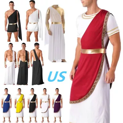 US Mens Ancient Greek God Toga Cosplay Costume Roman Caesar Dress Up Jumpsuits  • $7.59