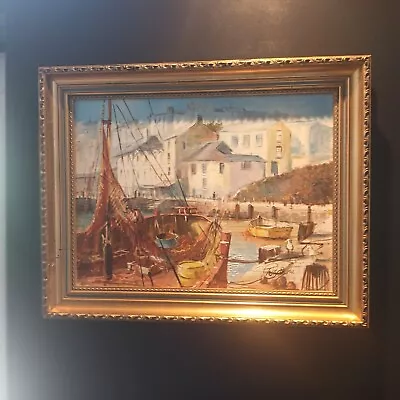 Orginal Oil Painting On Canvas Of Harbour-in Gilt Frame - Signed • £45