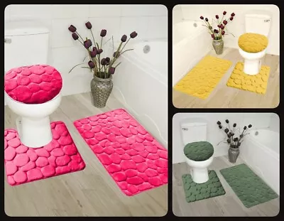 Rock Design Bathroom 3pc Set Bath Mat Rugs Lid Cover Soft Memory Foam New  • $20.40