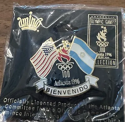 Atlanta 1996  Welcome  Bienvenido Argentina USA Flags Olympic Pin • $6