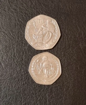 £1 • Buy 2X Fifty Pence 50p TT Races,  Isle Of Man , 1981, 1997
