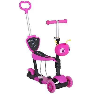 HOMCOM 5-in-1 Kids Baby Toddler Kick Scooter Ride On Adjustable 1-8Yrs Pink • £39.95