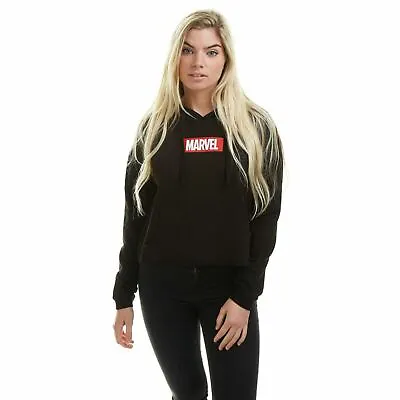 Official Marvel Ladies  Box Logo Cropped Pullover Hood Black S - XL • £24.99