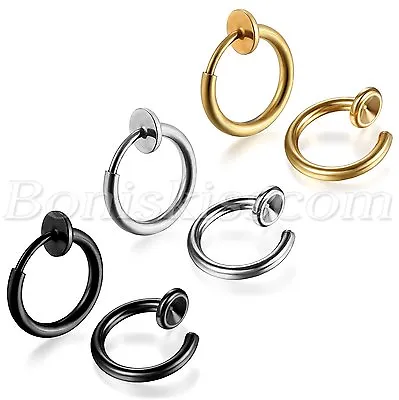 Mens Women Stainless Steel Clip On Non-pierced Hoops Nose Lip Ear Rings Earrings • $6.99