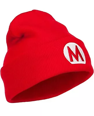 Mario Knit Skull Cap Adult Red Beanie For Super Mario Bros Retro Cosplay Costume • $12.99