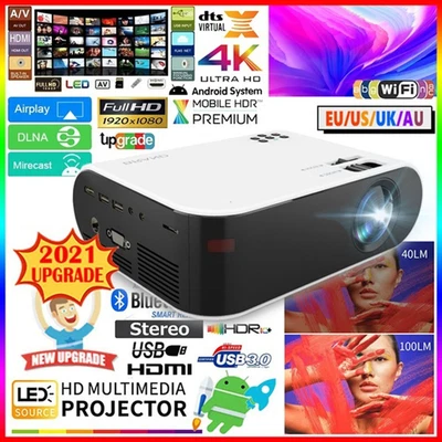$161.39 • Buy Mini Video Projector Android Wifi USB HDMI Portable 22000 Lumens HD 1080P Home