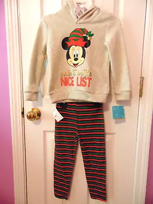 NEW Disney Girls Sz 5 Minnie Mouse ELF Hoodie Leggings Outfit W/tags Christmas • $13.77