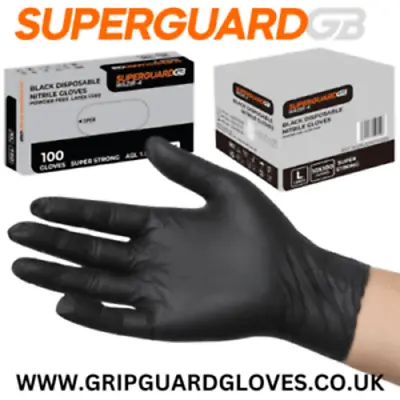 SuperGuard GB Thick Heavy Disposable Mechanics Car Workshop Black Nitrile Gloves • £7.35