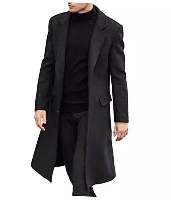  Men's Casual Trench Coat Slim Fit Notched Collar Long Jacket 3X-Large Black • $82.41