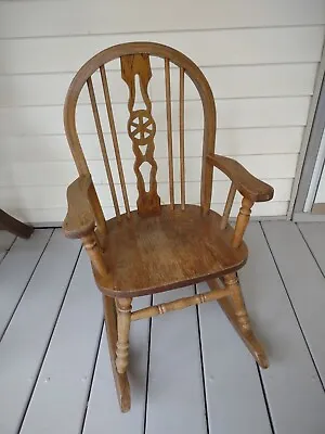 (Varnish Worn Off) Childrens Solid Oak Rocking Chair Sturdy Needs Refinished (T) • $34.99