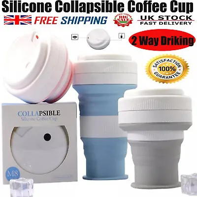 Collapsible Coffee Cup 550ml Reusable Silicone Travel Mug Camping Cup 3 Colors • £7.99