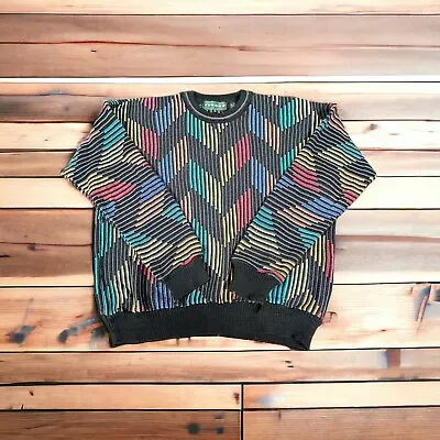 Vintage 90s Tundra Multicolored 3D Knit Biggie Sweater Coogi Style Size Large L • $134.87