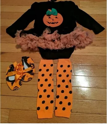 Infant Baby Girl Kids  Halloween Pumpkin Tulle Tutu Dress Costume  Set 0-24m • £5.99